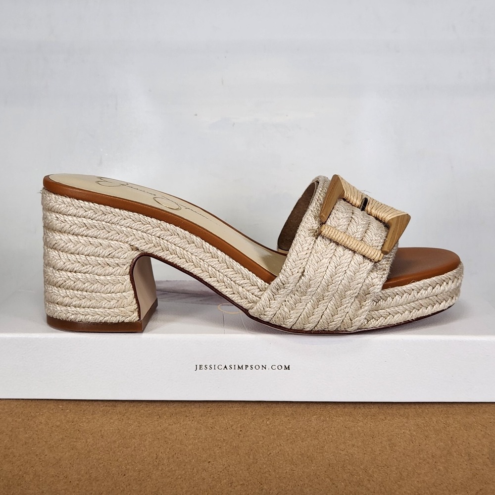 Jessica Simpson Peccio Sandals Women Size 6 Natural Espadrille Block Heel Buckle